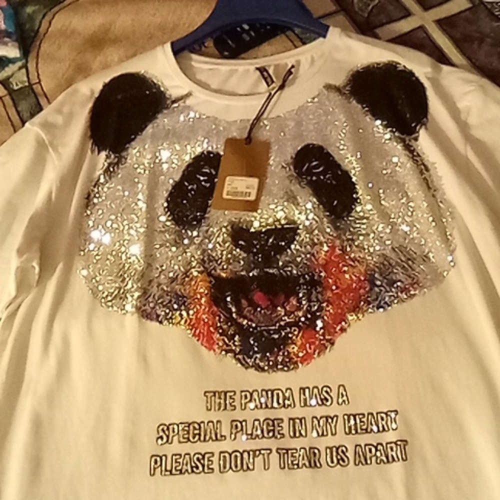 Zara Multicolor Sequin Panda Tee